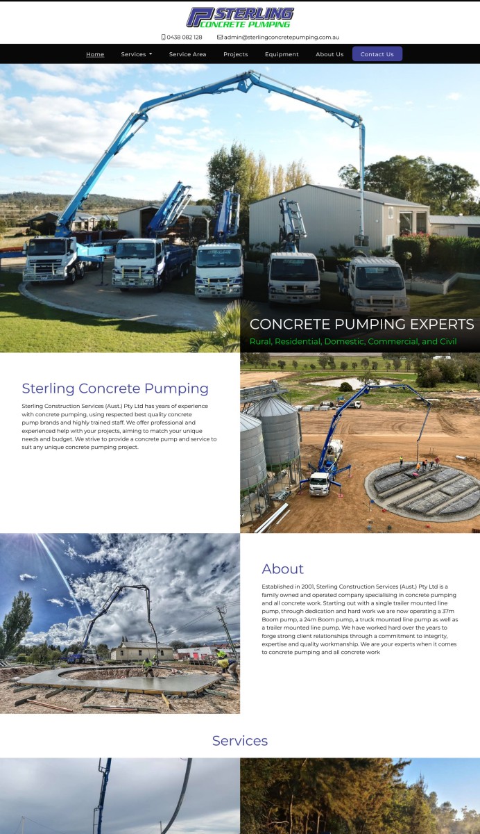 Sterling Concrete Pumping website