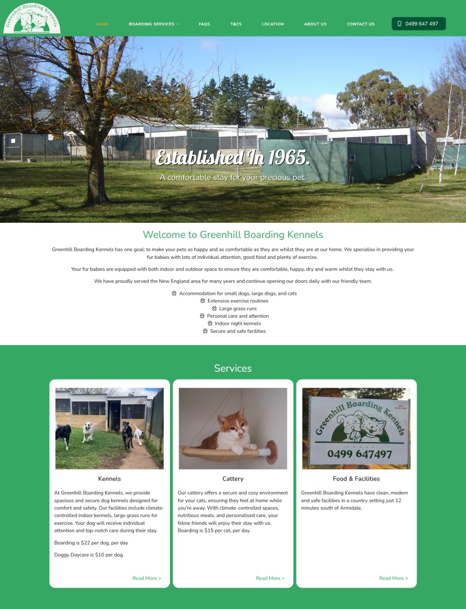 Greenhill Boarding Kennels website