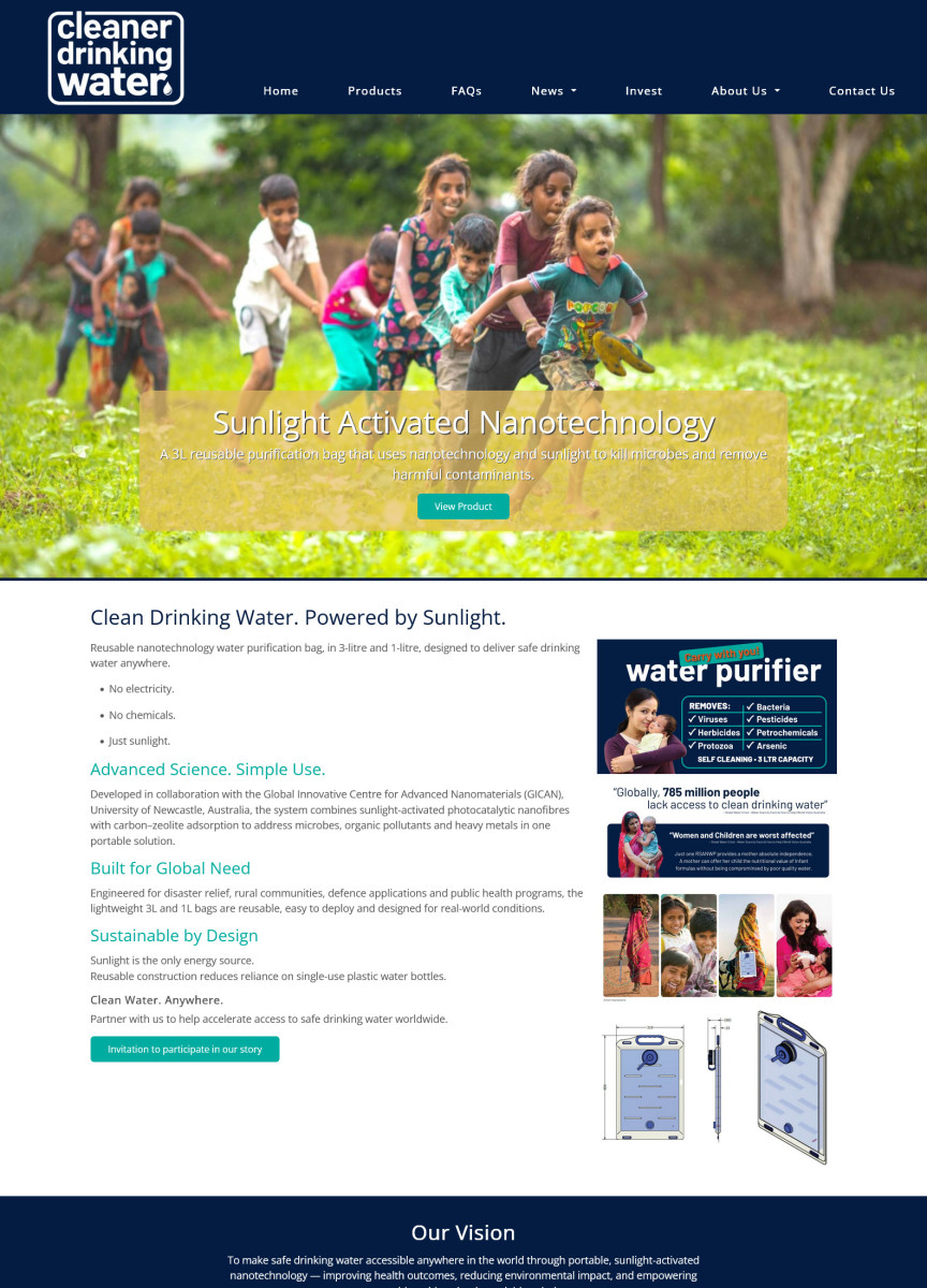 Nanotechnology Water Purification Bag website